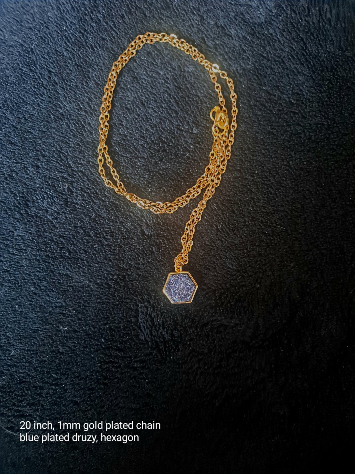 Blue Druzy Hexagon Gold