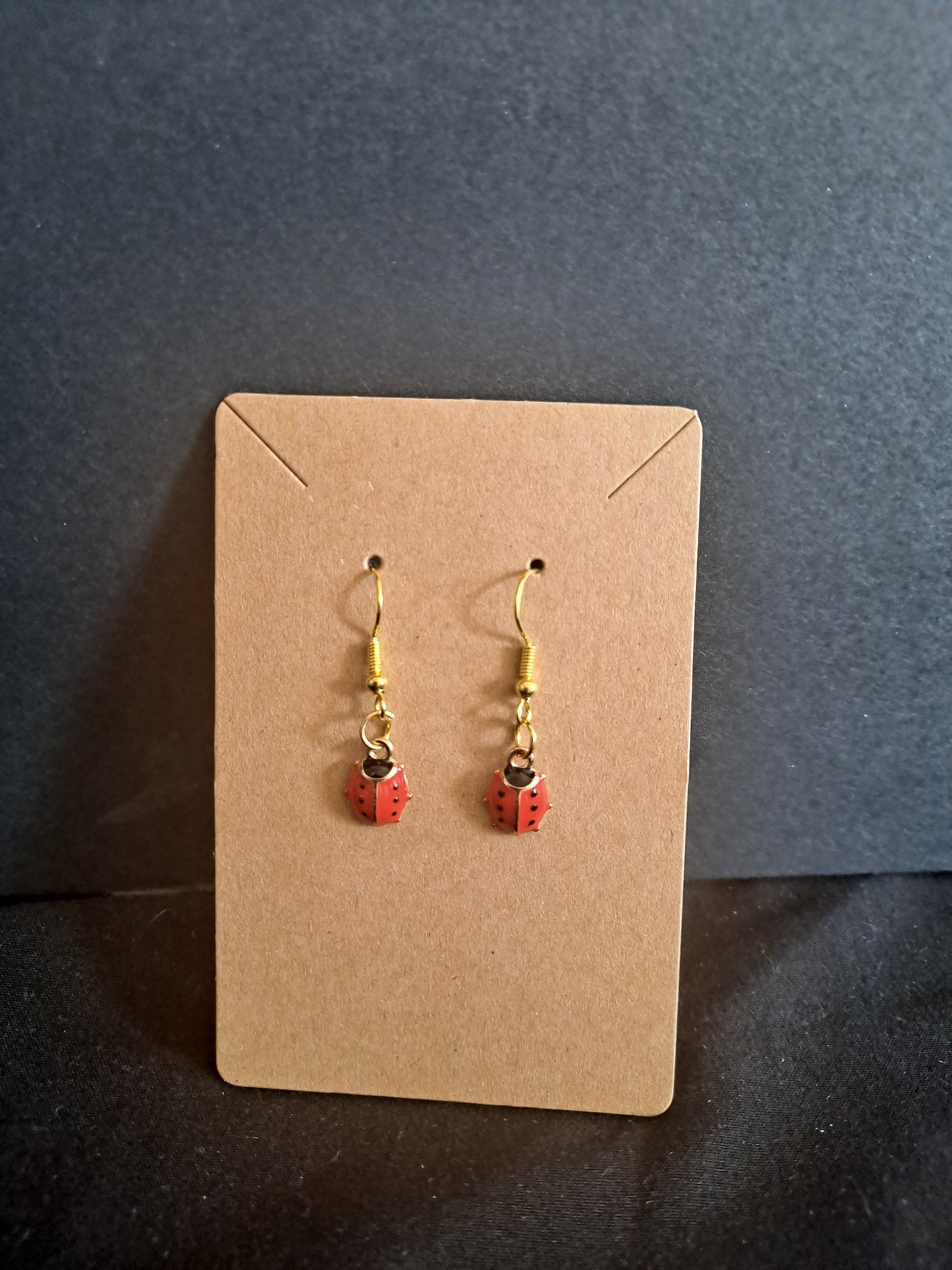 Gold Earrings with Lady Bug Charms