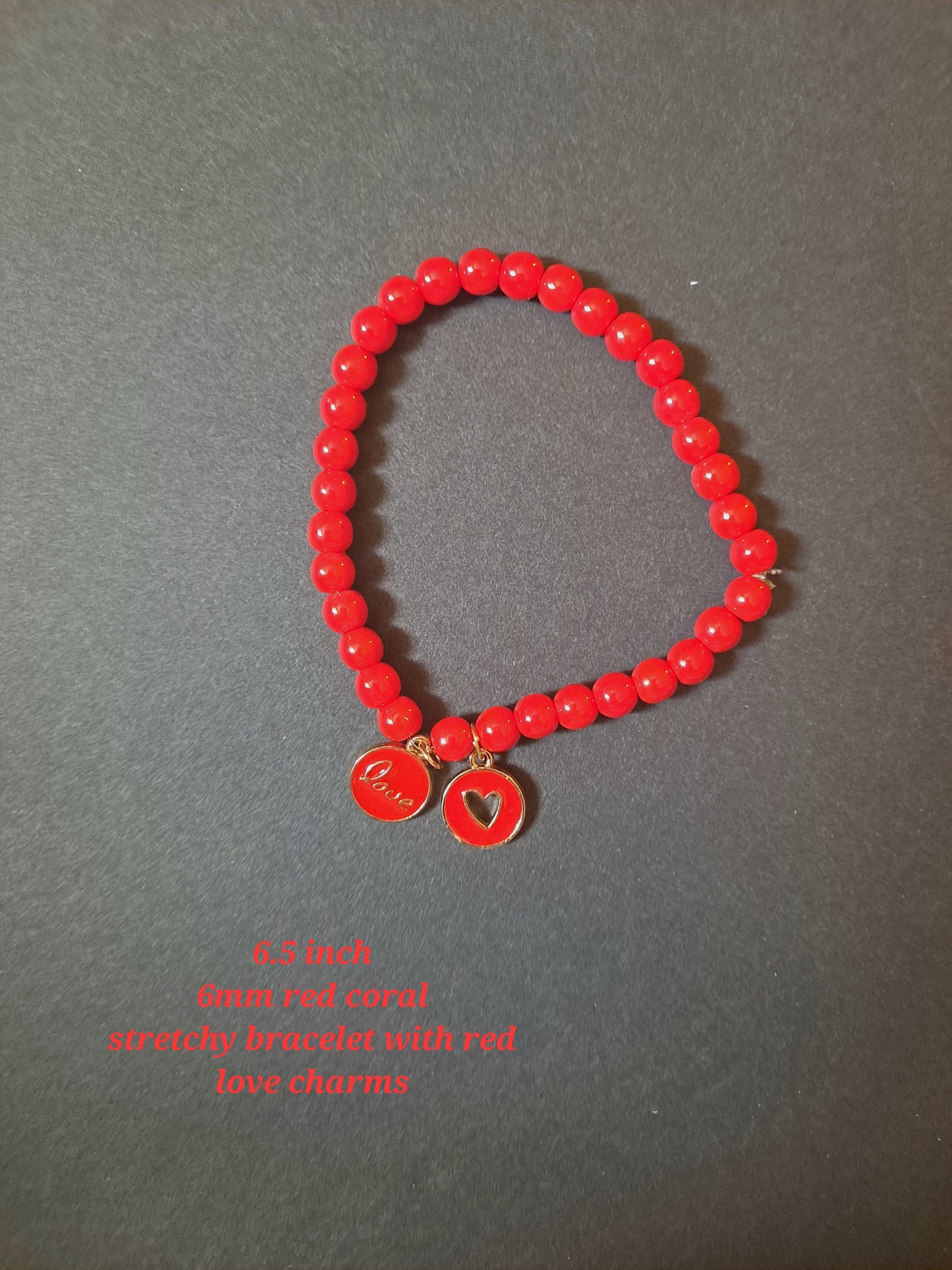 Red Coral with Love Charms Bracelet
