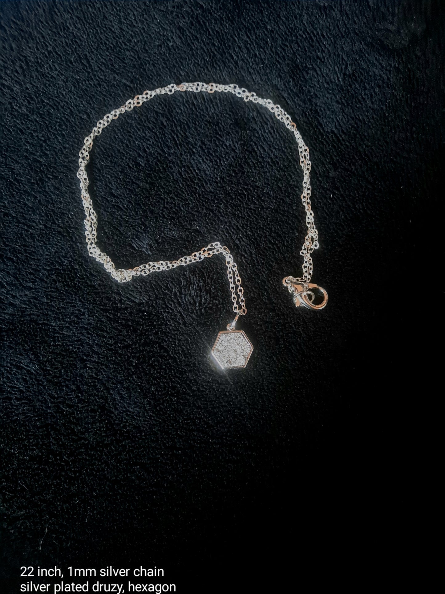 Silver Druzy Hexagon