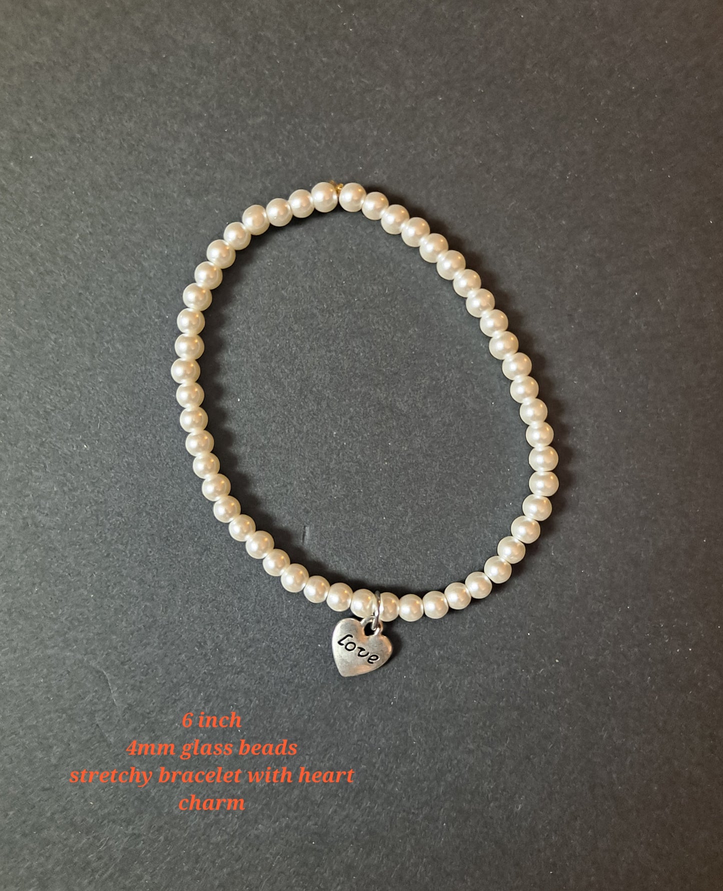 Glass Beads Stretchy Bracelet with Heart Charm