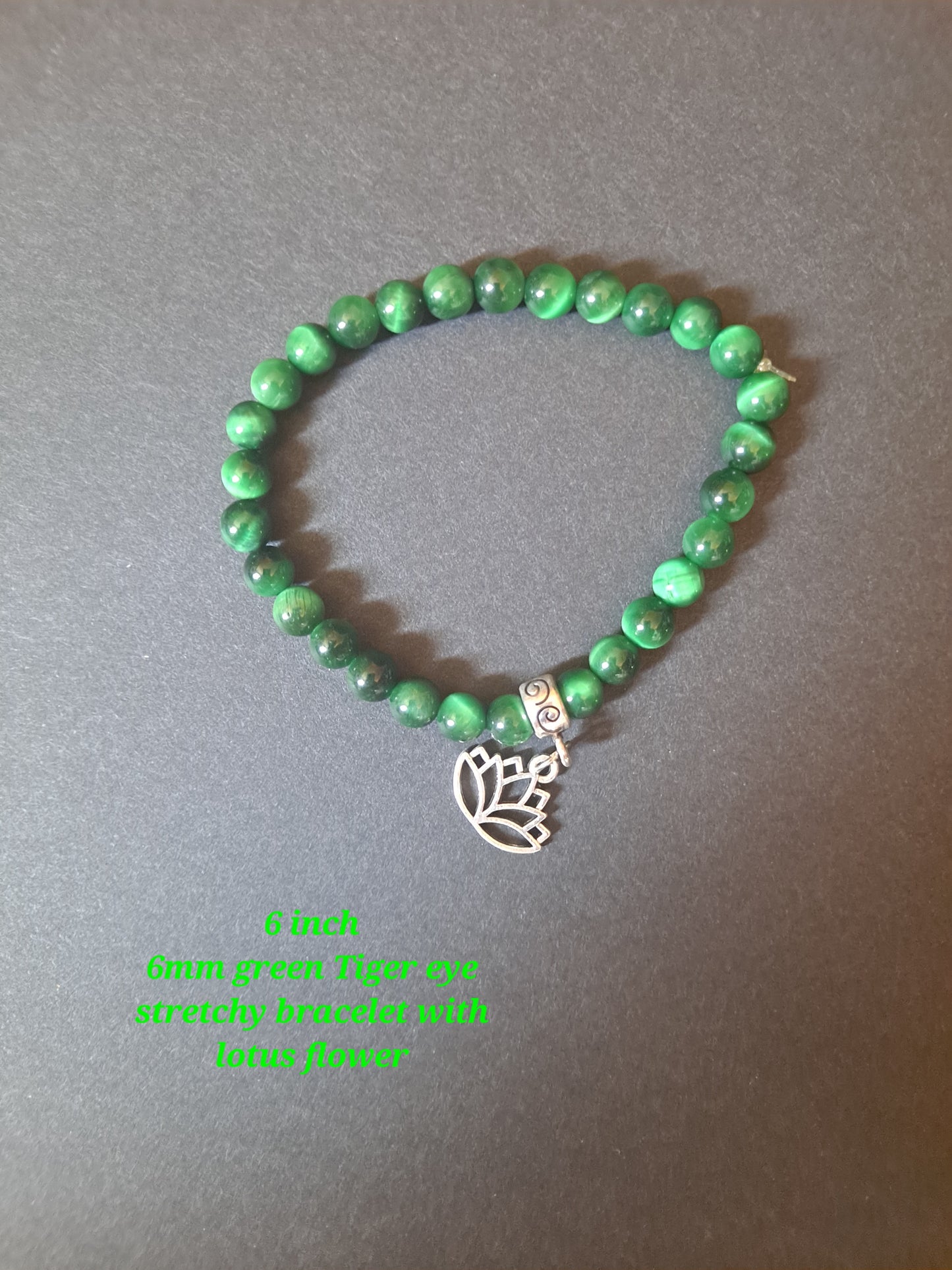 Greens Tiger Eye Stretchy Bracelet with Lotus Flower