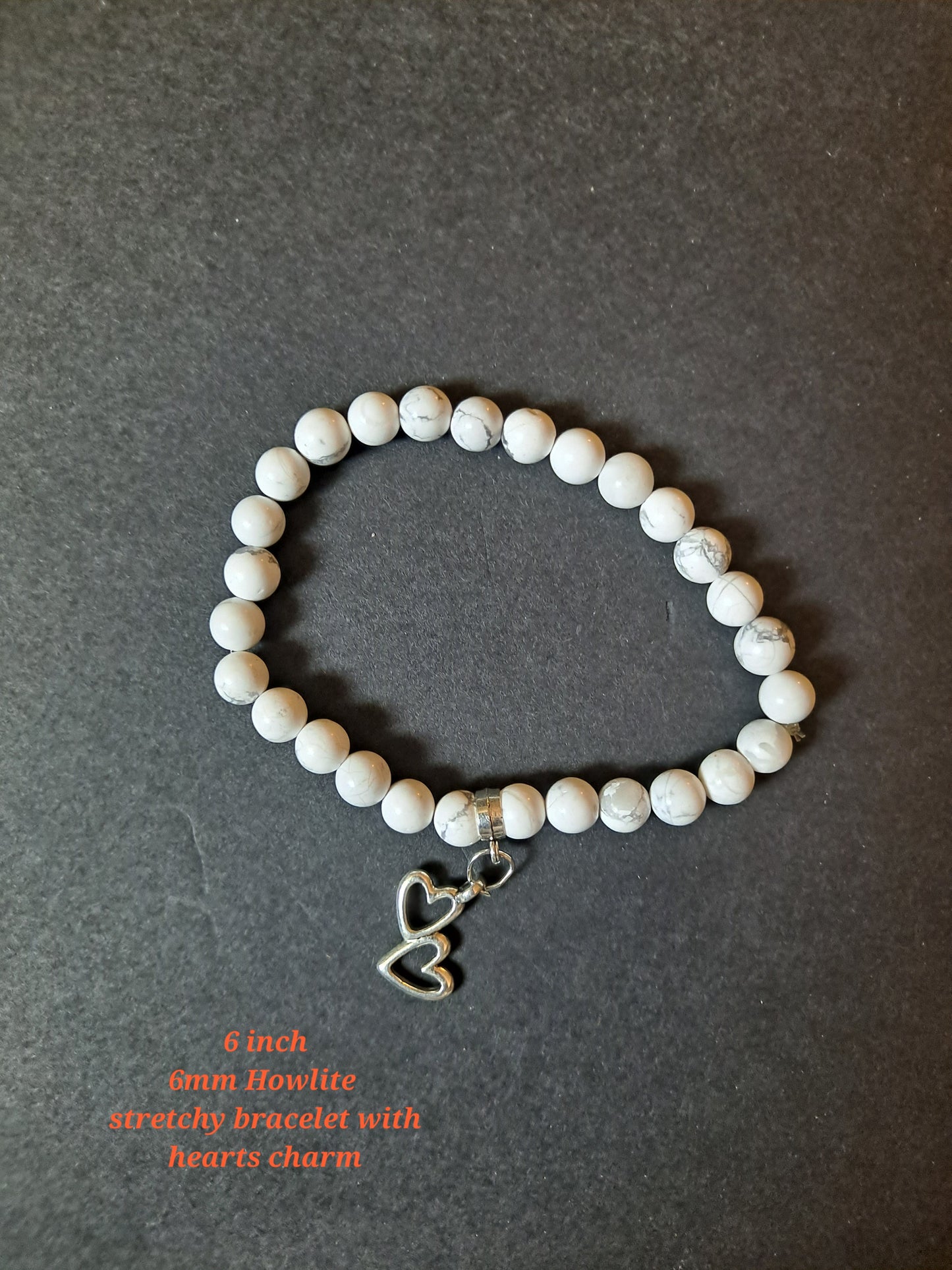 Howlite Stretchy Bracelet with Hearts Charm